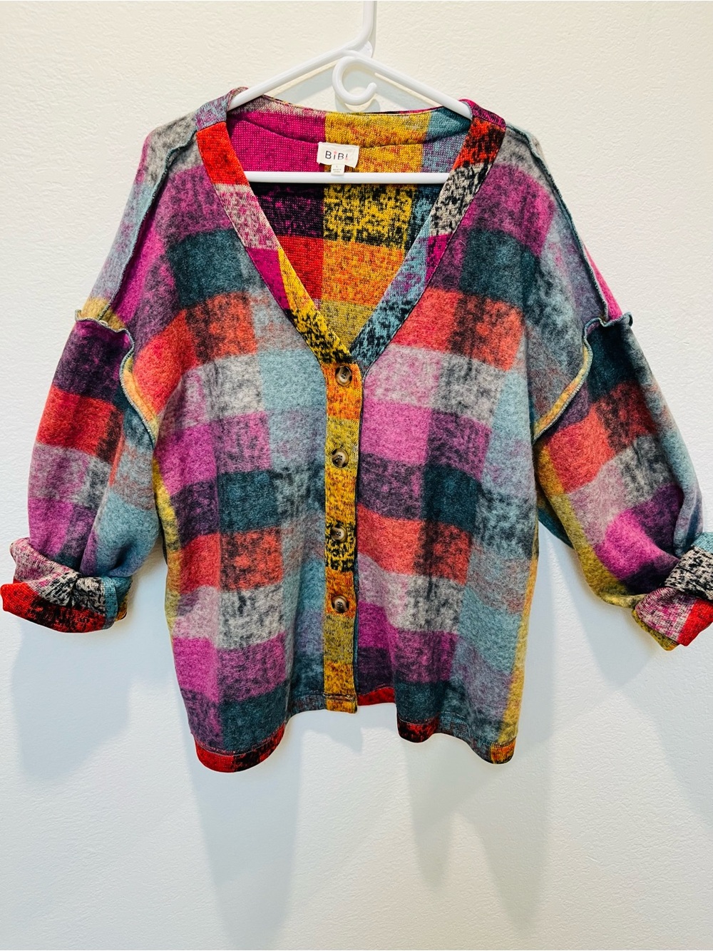 BIBI Multicolor Plaid Button-Front Women's Sweater